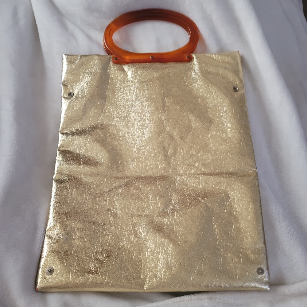 Lady's Pride Tote Gold Metallic Folding Bag Purse‎ Clutch Vintage Movie TV Prop